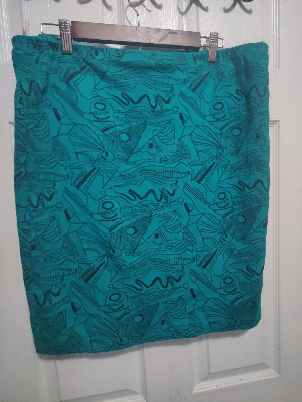 Geometric Print Teal Pencil Skirt (Cotton)